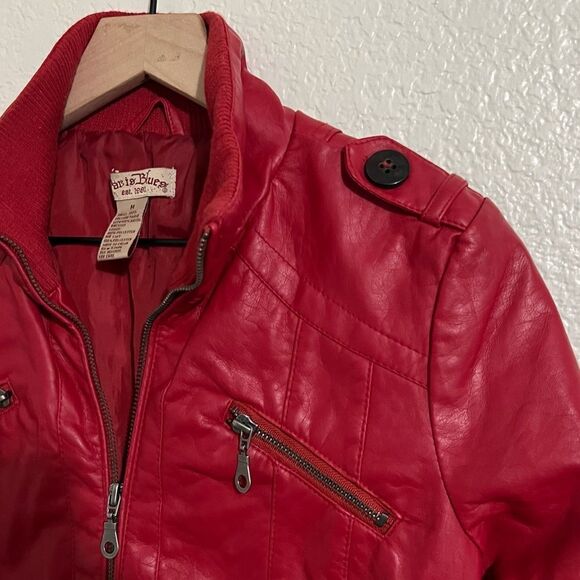 Paris Blues Y2K Red Faux Leather Bomber Jacket Pleather Vinyl Size M - Picture 3 of 8
